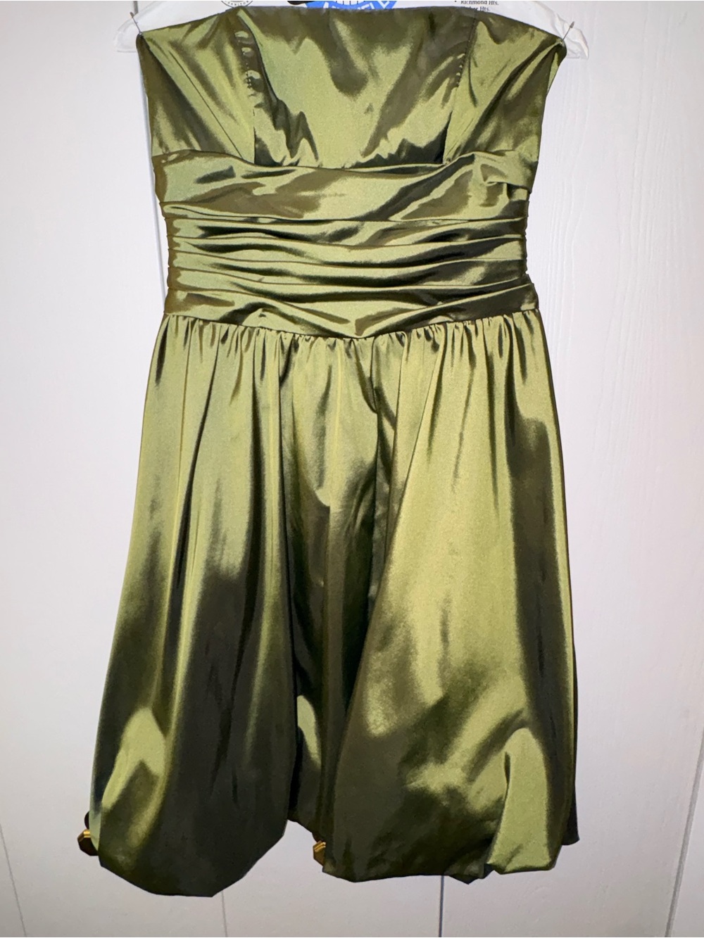 David's Bridal Olive Green Satin Strapless Bridesmaid/Cocktail Dress